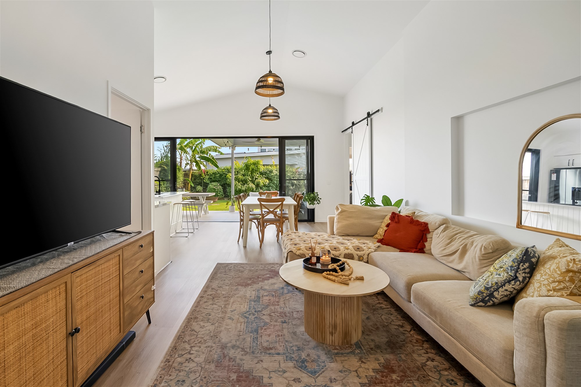 Beautiful Backyard Oasis with Soaring Raked Ceilings & Family-Friendly Design